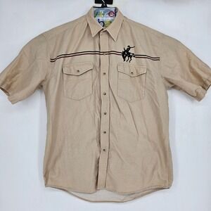 VTG Roper Shirt Mens Large Western Southwest Bucking Horse Cowboy Rodeo Tan
